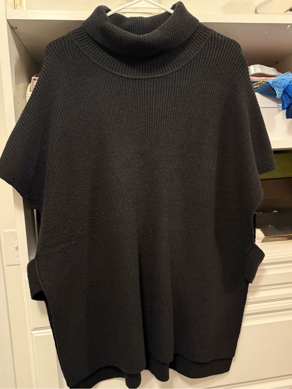 Cozy Black Turtleneck Knit Poncho Sweater - Women